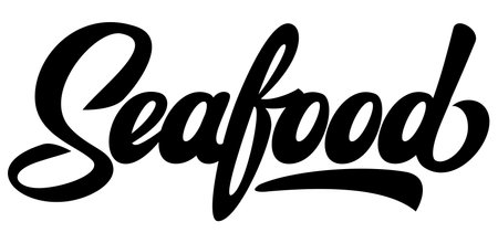 Advertising inscription for seafood label. Monochrome vector template.のイラスト素材