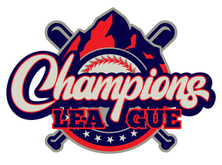 Badge template on sports theme with the inscription champions league with mountains and baseball.のイラスト素材