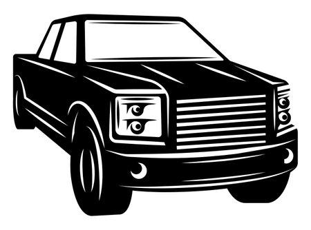 Monochrome vector template with pickup truck. Isolated image.のイラスト素材