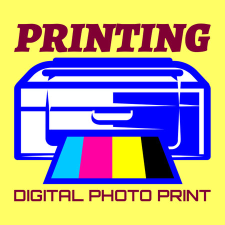 Printing, color digital photo printing. Vector color template for advertising or sign design.のイラスト素材
