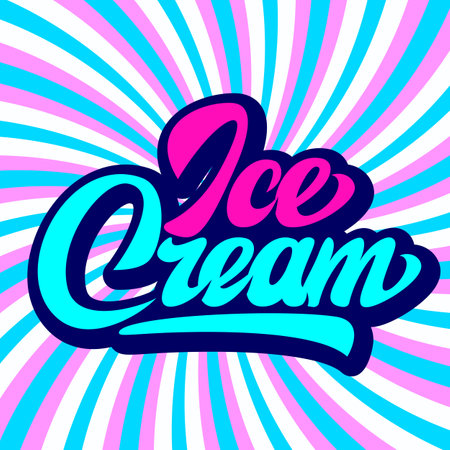 Calligraphic inscription ice cream on colored vintage background.のイラスト素材
