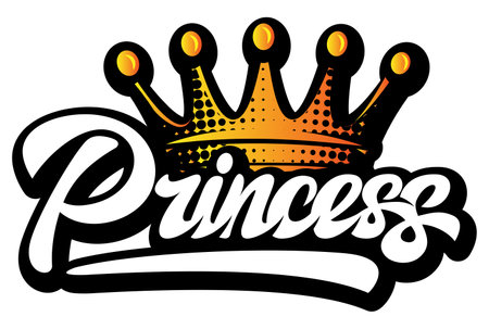 Color vector illustration with calligraphic inscription Princess and golden crown.のイラスト素材