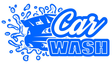 Vector template for car wash with rear part, water splashes and lettering.のイラスト素材