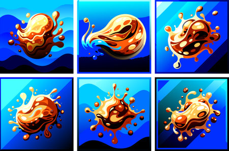 Set of vector color templates with abstract drops and splashes of liquid.のイラスト素材