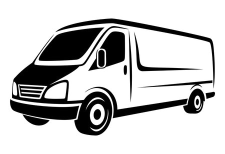 Monochrome template for design with minibus, delivery, transportation themes.のイラスト素材