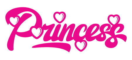 Stylish calligraphic pink inscription princess with hearts. Color illustration.のイラスト素材