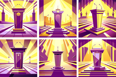 A set of color illustrations of a podium for public speaking.のイラスト素材