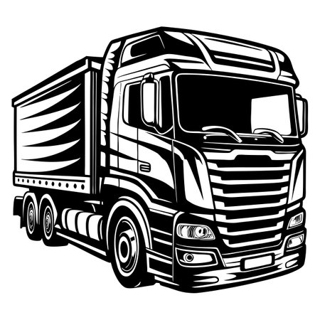 Monochrome illustration with a truck as a template for the design.のイラスト素材