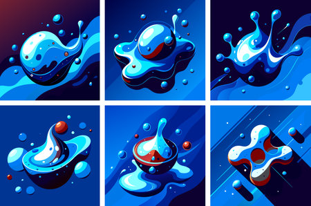 Abstract set Templates Liquid Drops ant water Splash Effects.のイラスト素材