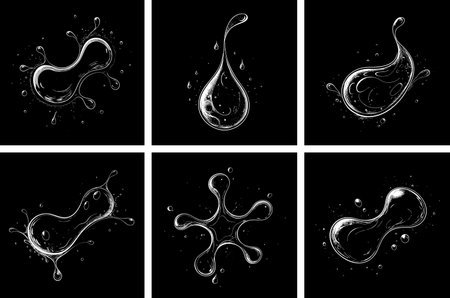 Unusual Monochromatic Water Form Flowing with Dreamlike Amoeba Patterns and Drops.のイラスト素材