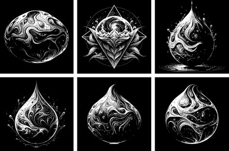 Strange Amoeba-Inspired Monochrome Water Shape with Dripping Drops in a Dreamlike Scene.のイラスト素材