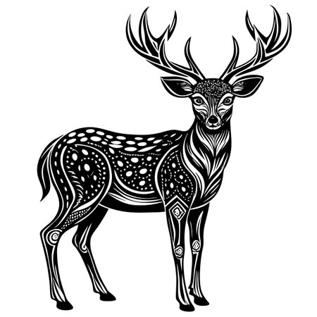 Beautifully Decorated Stylized Deer with Ornate Patterns Standing Proudly.のイラスト素材