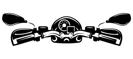 Stylized black and white motorcycle handlebar with speedometer and mirrors.のイラスト素材