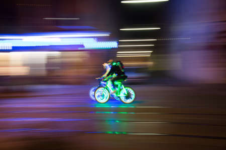 Vienna / Austria / September 27 , 2017: Lighting and colored bicycle riders illuminated with led...