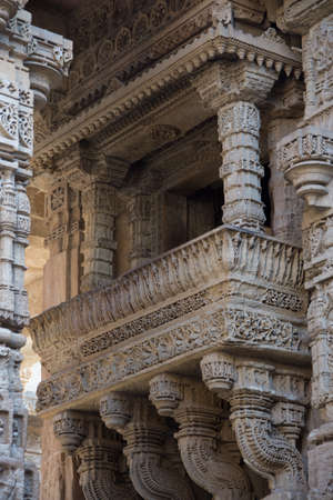 Ahmedabad / India / April 11, 2017: Sculpted Balcony in sandstone with lots of detailsのeditorial素材