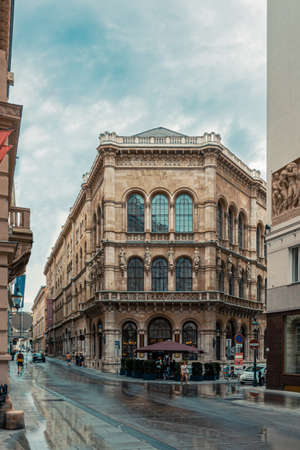 Vienna / Austria / August 30, 2020: Beautiful reflection of a old palace in Vienna with the old central coffee placesのeditorial素材