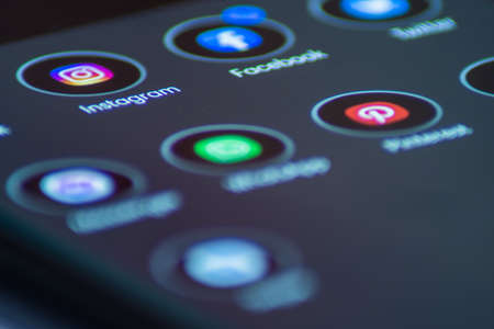 Vienna / Austria / November 13, 2020: Close up of Instagram social media application and other apps on the android smartphoneのeditorial素材