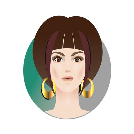 Beautiful fair-skinned woman wearing big metal earrings, vector illustration of face close-upのイラスト素材