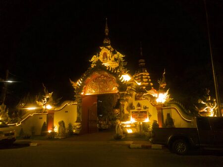 Temple in Chiang Mai at Nightの写真素材