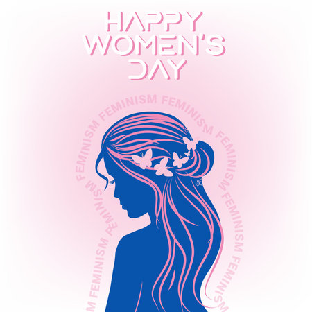 Happy Women's Day greeting card with beautiful girl silhouette Vector illustration.のイラスト素材
