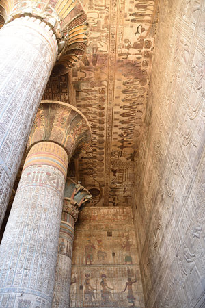Hieroglyphics on the walls of the Temple of Kom Ombo in Egyptの写真素材