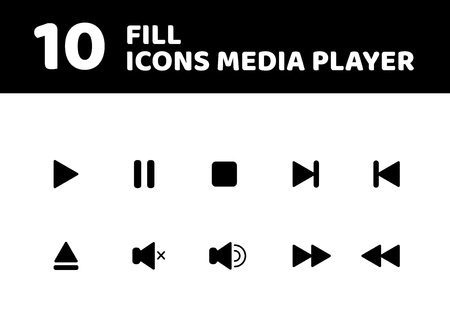 vector illustration media player video movie outline flat modern simple badge and colorful icon set styleのイラスト素材