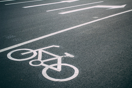 Bicycle sign on the roadの写真素材