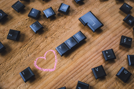 Keyboard keys on the board,i love youの写真素材