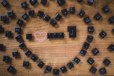 Keyboard keys on the board,i love youのeditorial素材
