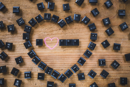 Keyboard keys on the board,i love youの写真素材