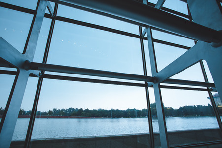 The steel structure of the glass wall in Beijingのeditorial素材