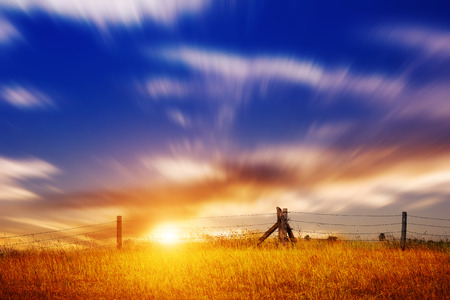 China northern grassland scenery at sunsetの写真素材