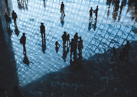 The human reflections in the modern architectureの写真素材