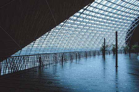 The steel structure of the glass wall in Beijingのeditorial素材