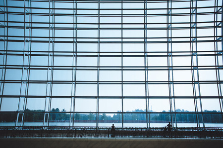 The steel structure of the glass wall in Beijingのeditorial素材