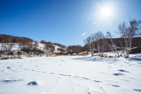 Grassland in northern China in winterの写真素材