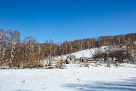 Grassland in northern China in winterの写真素材