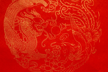 red rice paper with golden patternの写真素材
