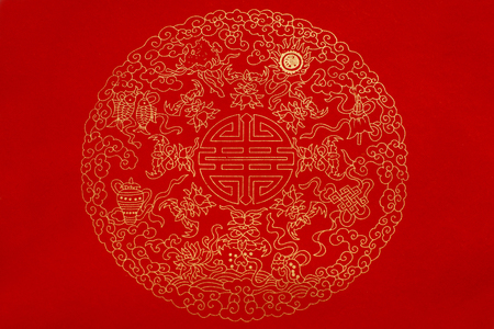 red rice paper with golden patternの写真素材