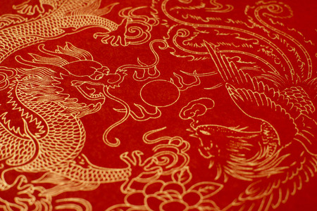 red rice paper with golden patternの写真素材