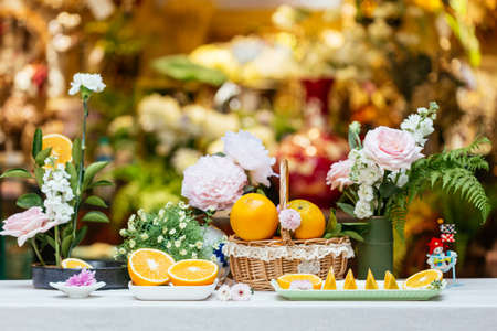 Ripe Navel orange and flower