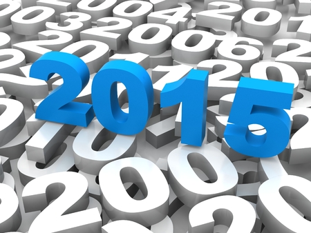 Year 2015 red 3D text surrounded by other dates. Part of a series