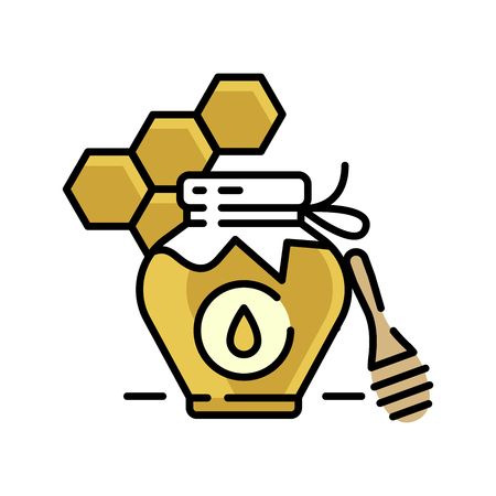 Honey bottle category icon, vector line flat illustration for shop and symbol of manufacturing of honey. Traditional Russian sweets and Candy.のイラスト素材