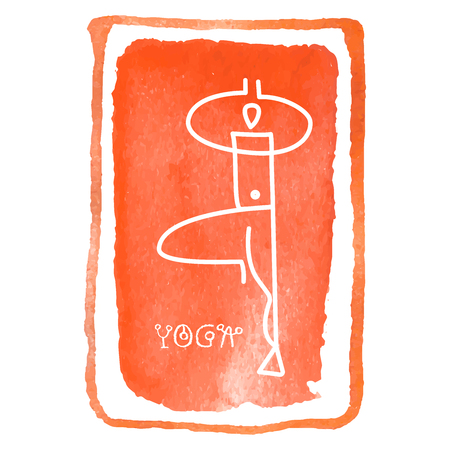 Vector watercolor yoga icon, linear design, line yoga badge. Graphic design element in contour for the creation of banner for the spa center of yoga school studio.のイラスト素材