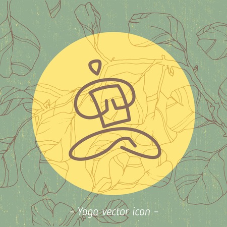 Vector yoga icon, linear icon design, line yoga badge with floral ornaments. Graphic design element in contour for the creation of banner for the spa center of yoga school studio.のイラスト素材
