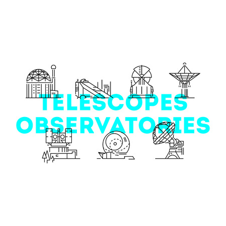 Universe, celestial, observatory, astronomy icon, rocket, science, space, galaxy and more telescope, Plain and line icons set, flat design, vector line illustration about astronomic.のイラスト素材