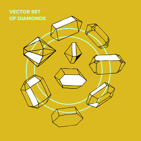 Vector symbol of ink yellow crystal with geometrical linear flat diamond. Trendy icon terrarium.のイラスト素材