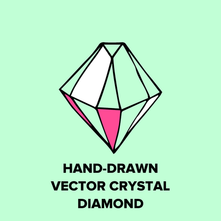 Vector symbol of ink green crystal with geometrical linear flat diamond. Trendy icon terrarium.のイラスト素材