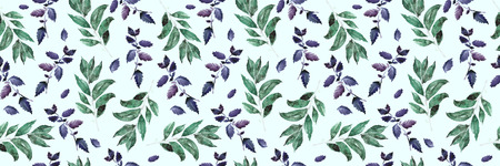 Bay leaf pattern, Wedding honor Invitation, floral invite card Design, seamless Green Bay leaf pattern, Watercolor herbal decor, cooking spices background with natural watercolor illustration.の写真素材