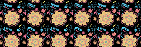 Polish herbal pattern with orange flowers decor, traditional Polish folk seamless Pattern with...